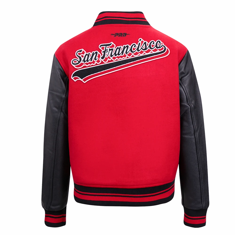 San francisco 49ers script tail womens wool varsity jacket redblack 3