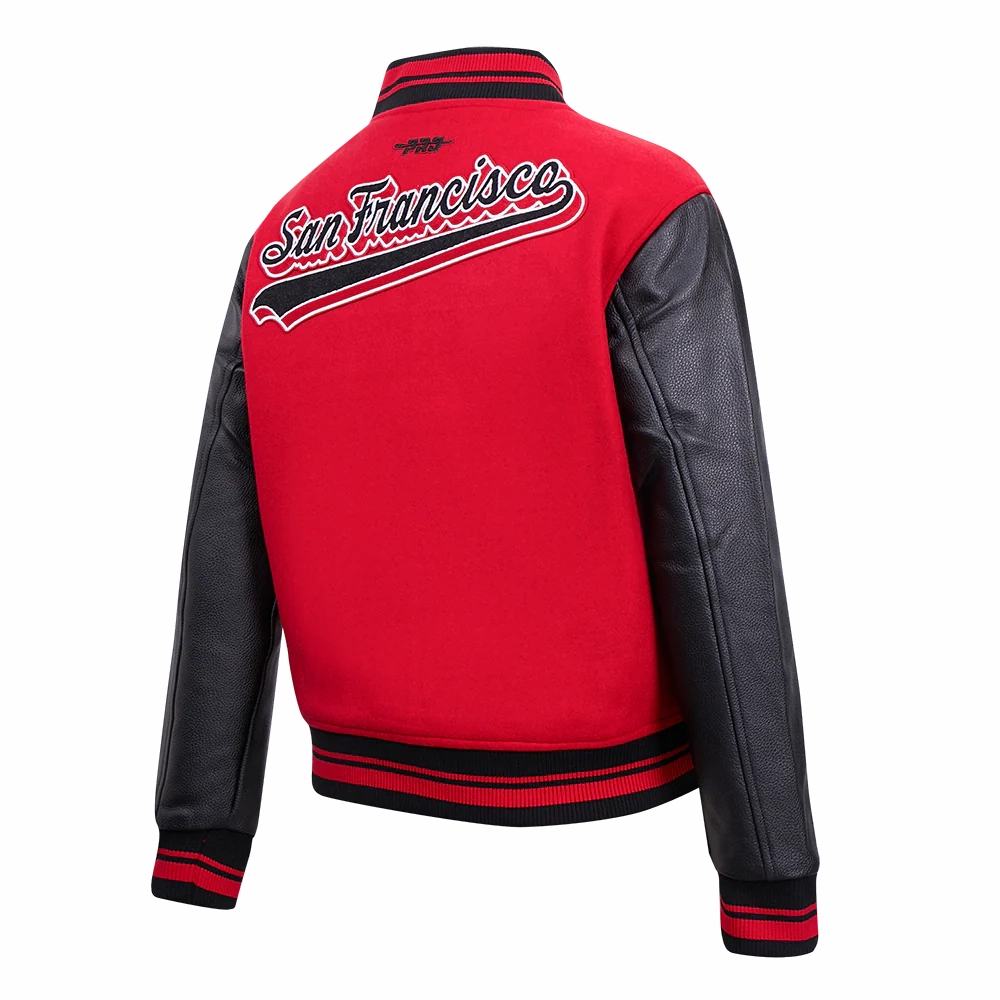 San francisco 49ers script tail womens wool varsity jacket redblack 4