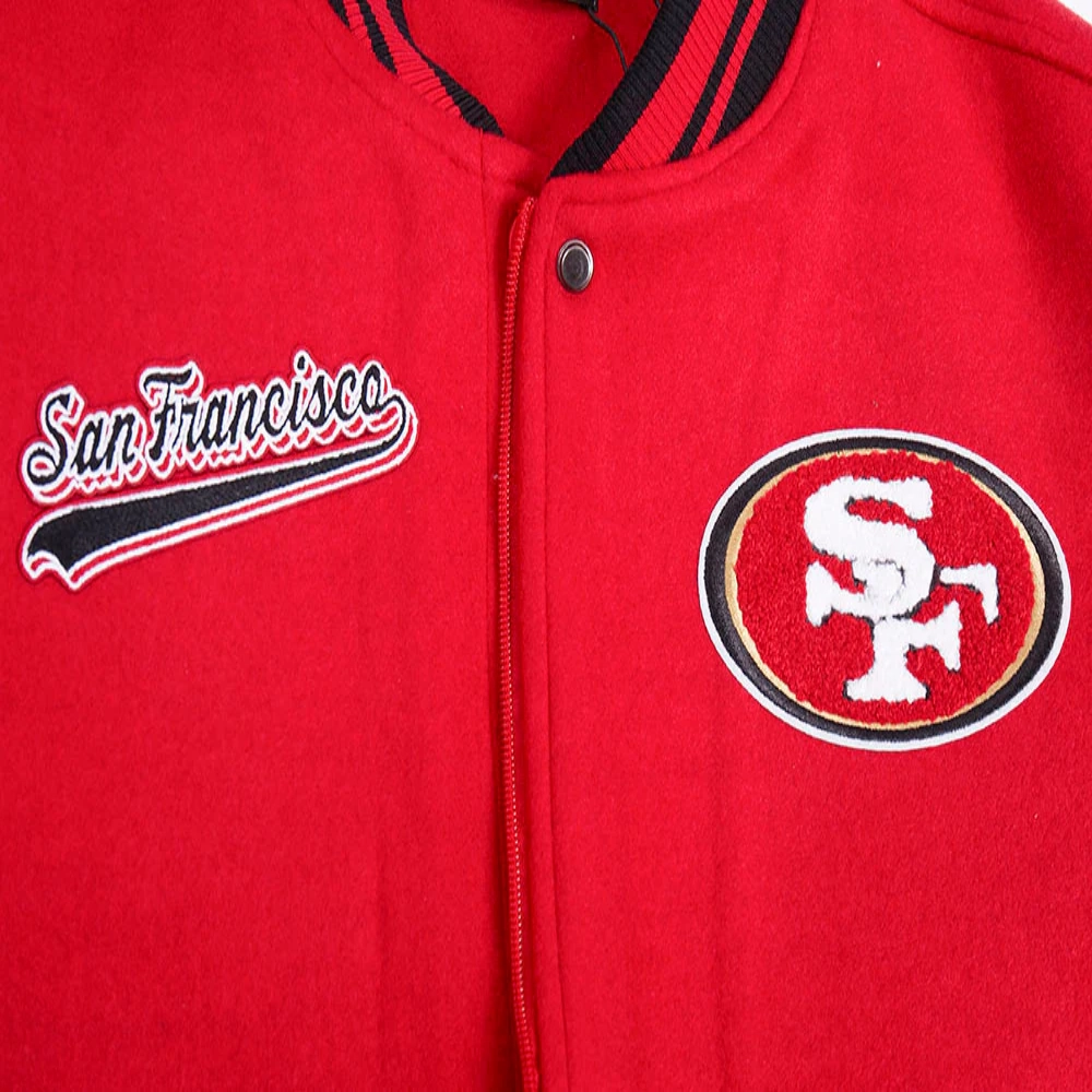 San francisco 49ers script tail womens wool varsity jacket redblack 5