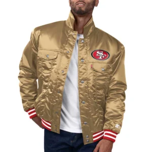 San francisco 49ers silver tab satin trucker varsity jacket golden