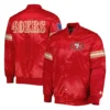 San francisco 49ers starter pick and roll full snap satin varsity jacket red 1
