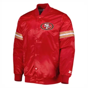 San francisco 49ers starter pick and roll full snap satin varsity jacket red 2