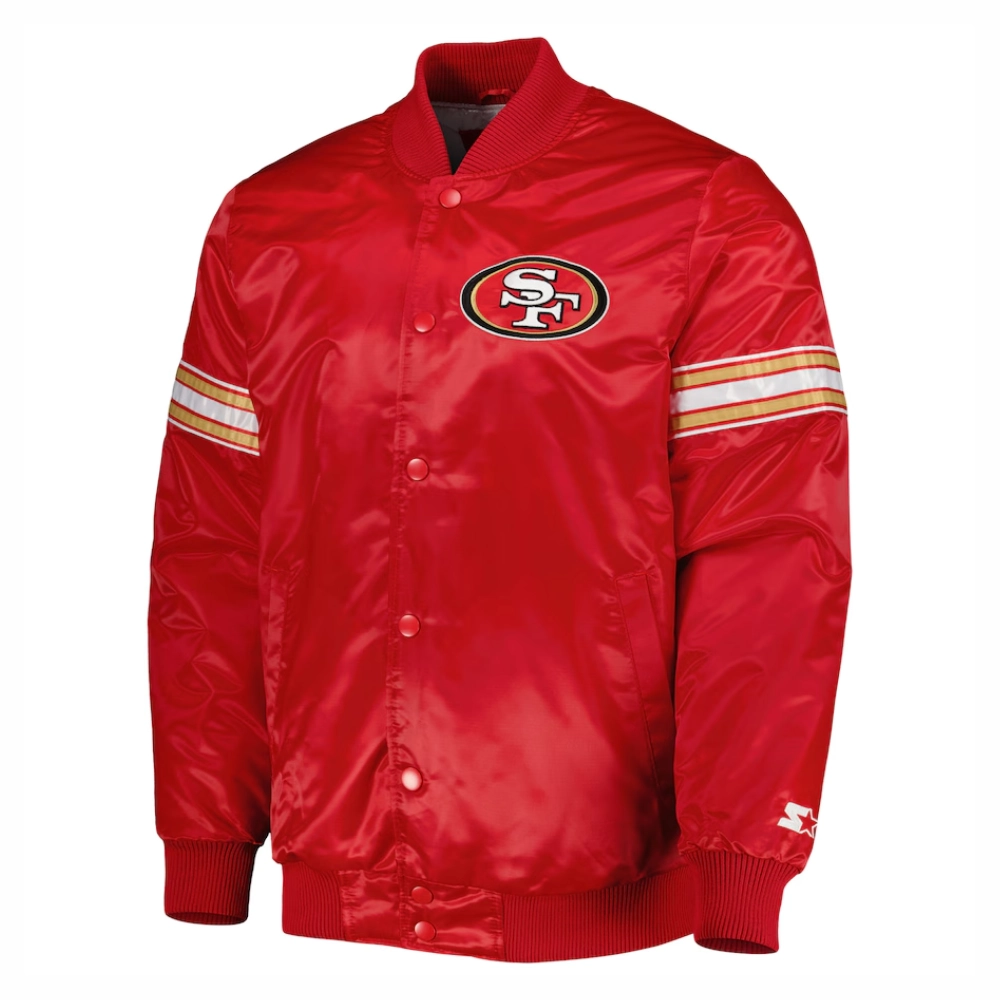 San francisco 49ers starter pick and roll full snap satin varsity jacket red 2