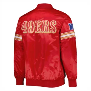 San francisco 49ers starter pick and roll full snap satin varsity jacket red 3