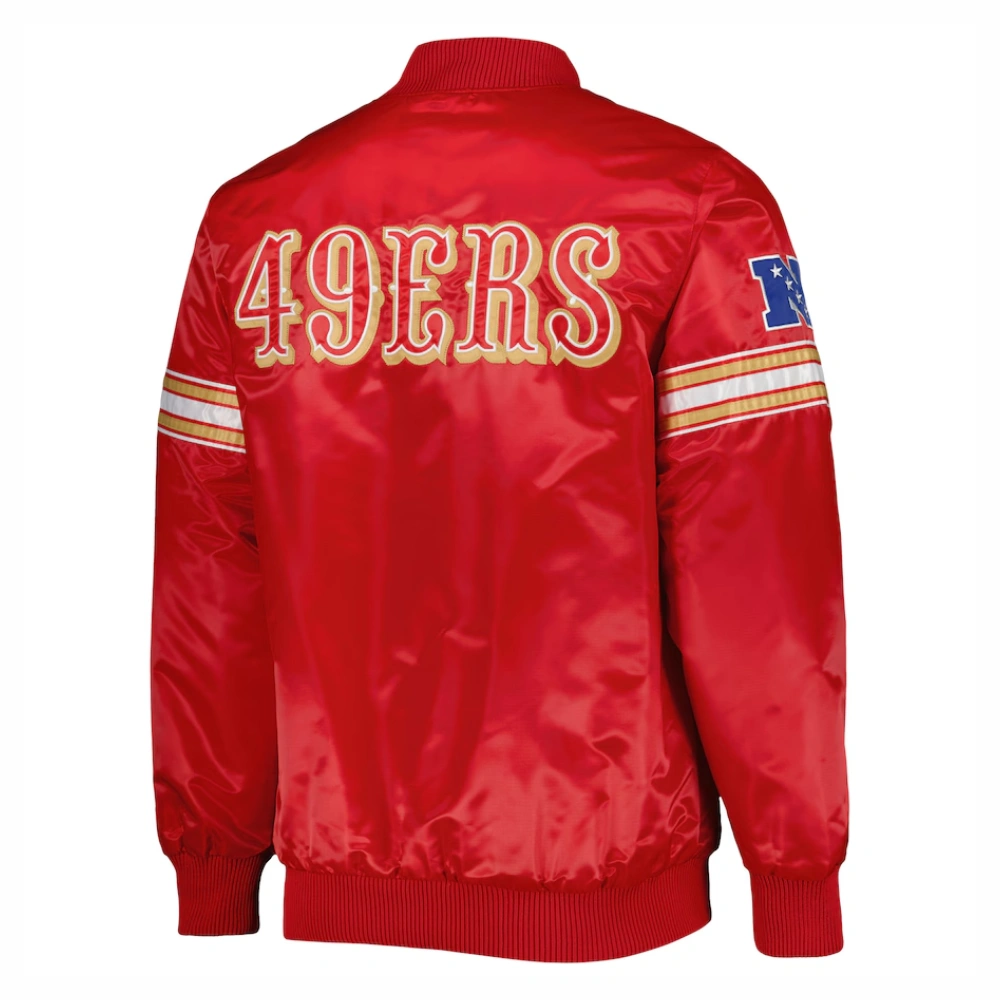 San francisco 49ers starter pick and roll full snap satin varsity jacket red 3