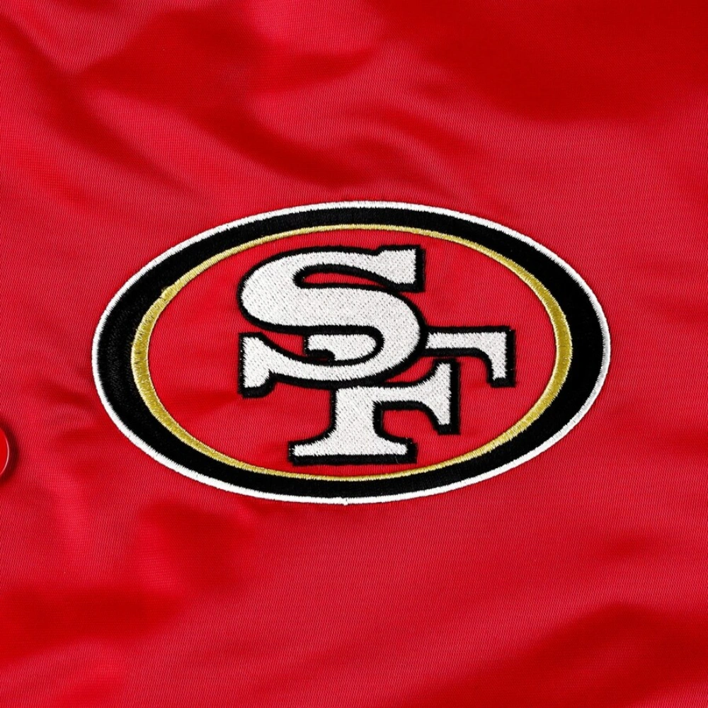 San francisco 49ers starter pick and roll full snap satin varsity jacket red 4