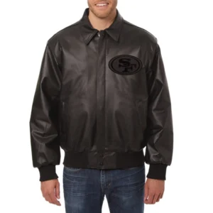 San francisco 49ers tonal full leather bomber jacket black 1