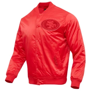 San francisco 49ers triple red full snap satin varsity jacket 7 1