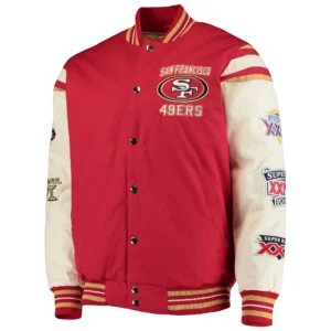 San francisco 49ers victory formation commemorative full snap varsity jacket red white 1 1
