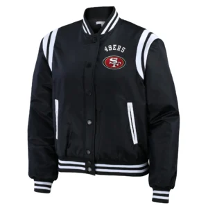 San francisco 49ers womens full snap bomber varsity jacket black 1 1