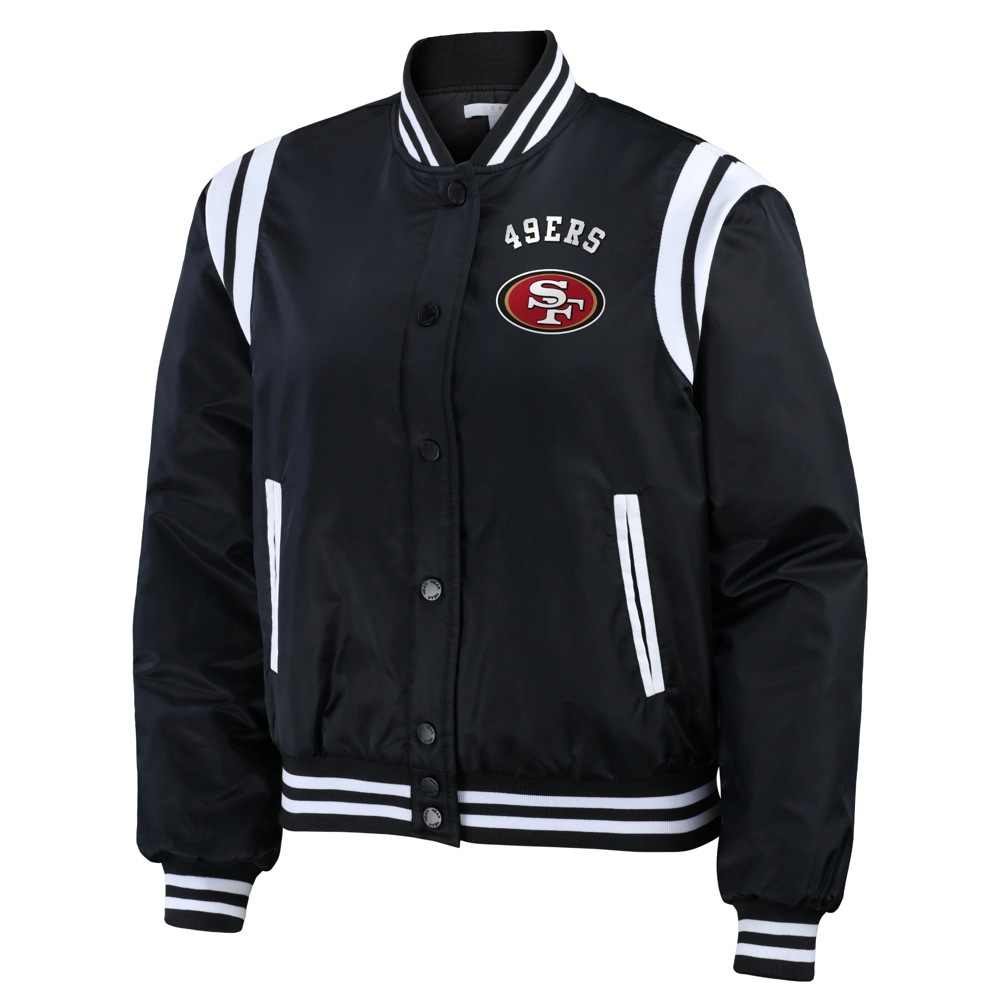 San francisco 49ers womens full snap bomber varsity jacket black 1 1