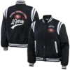 San francisco 49ers womens full snap bomber varsity jacket black 1