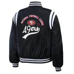 San francisco 49ers womens full snap bomber varsity jacket black 2 1