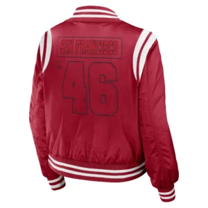 San francisco 49ers womens full zip bomber varsity jacket red 020 1