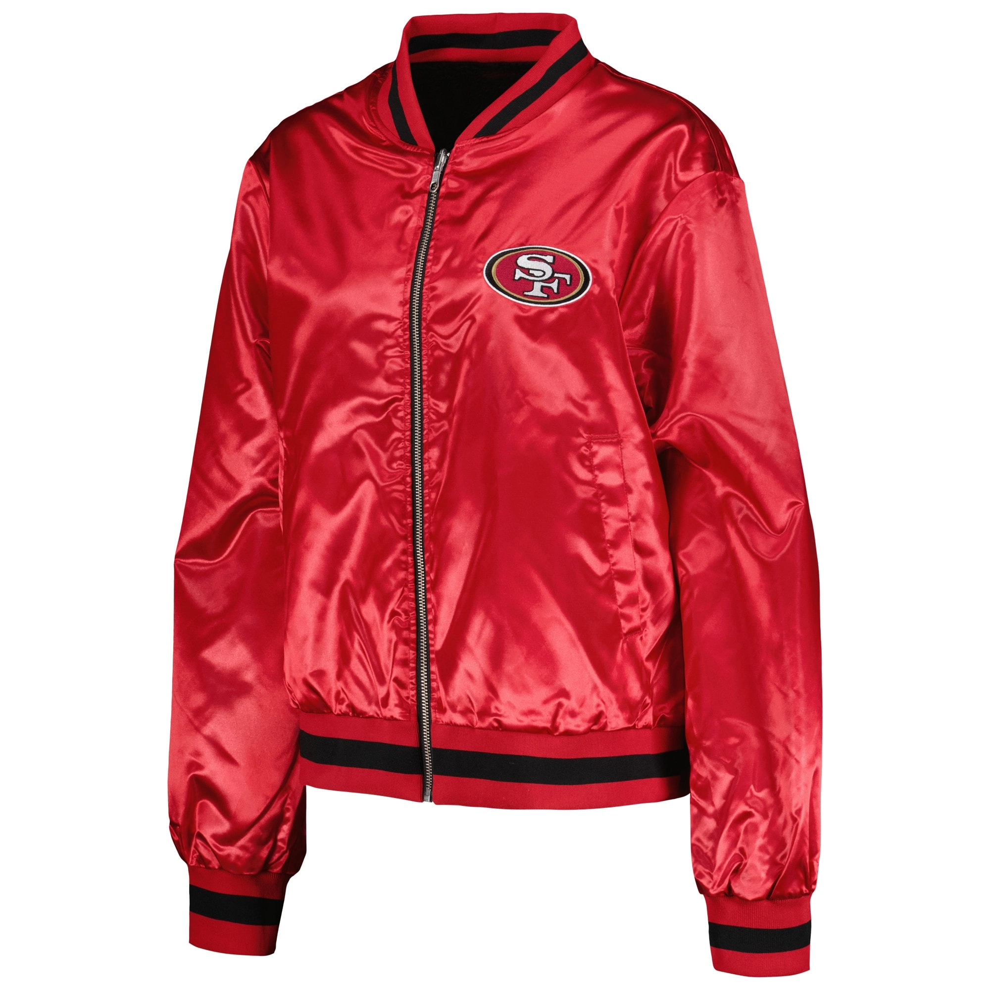 San francisco 49ers womens full zip bomber varsity jacket red 2 1 1