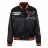 San francisco giants mashup full snap womans satin varsity jacket black 1