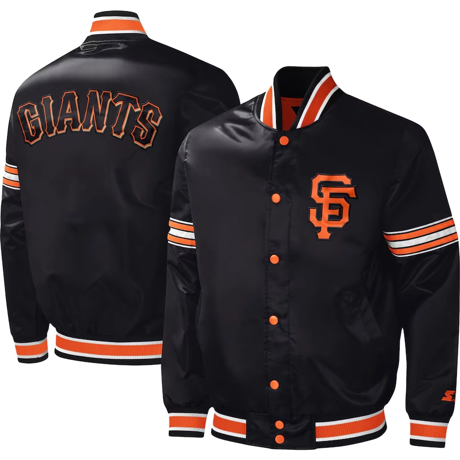San francisco giants midfield full snap satin varsity jacket black 1