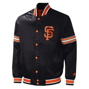 San francisco giants midfield full snap satin varsity jacket black 2