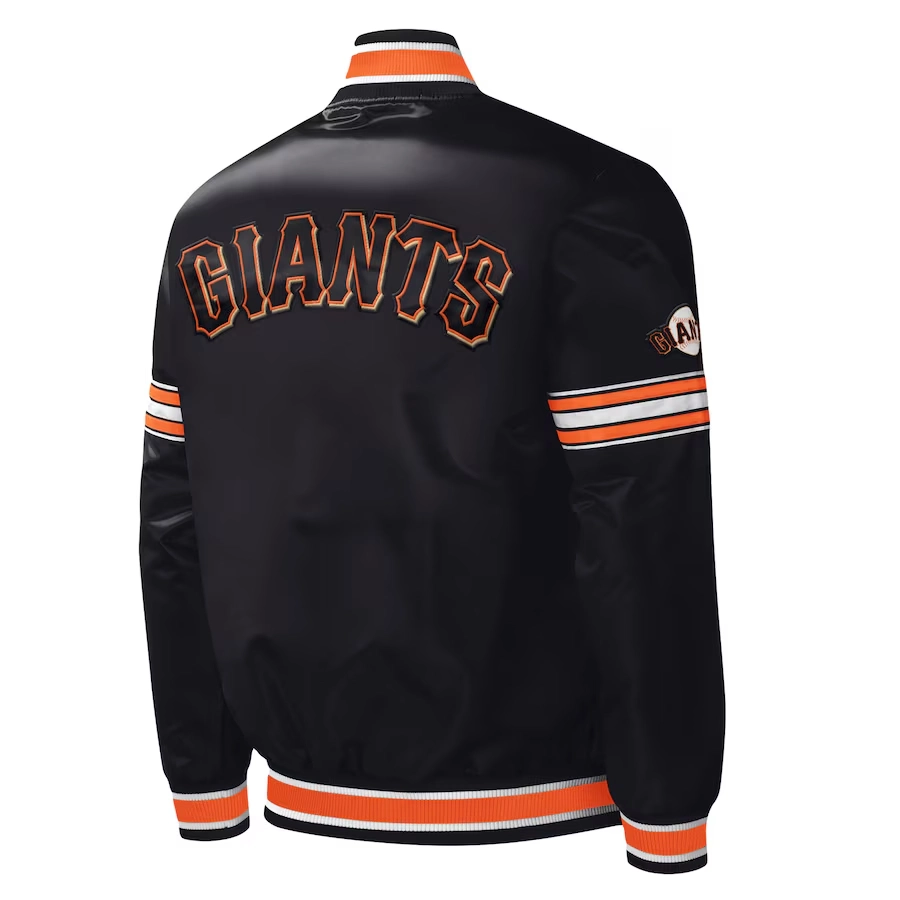 San francisco giants midfield full snap satin varsity jacket black 3