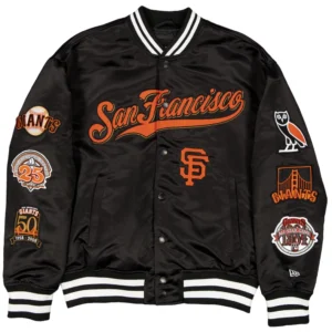San francisco giants ovo x new era full snap twill satin jacket black