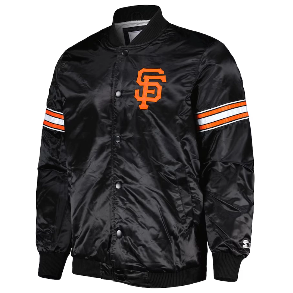 San francisco giants pick roll full snap satin varsity jacket black 2