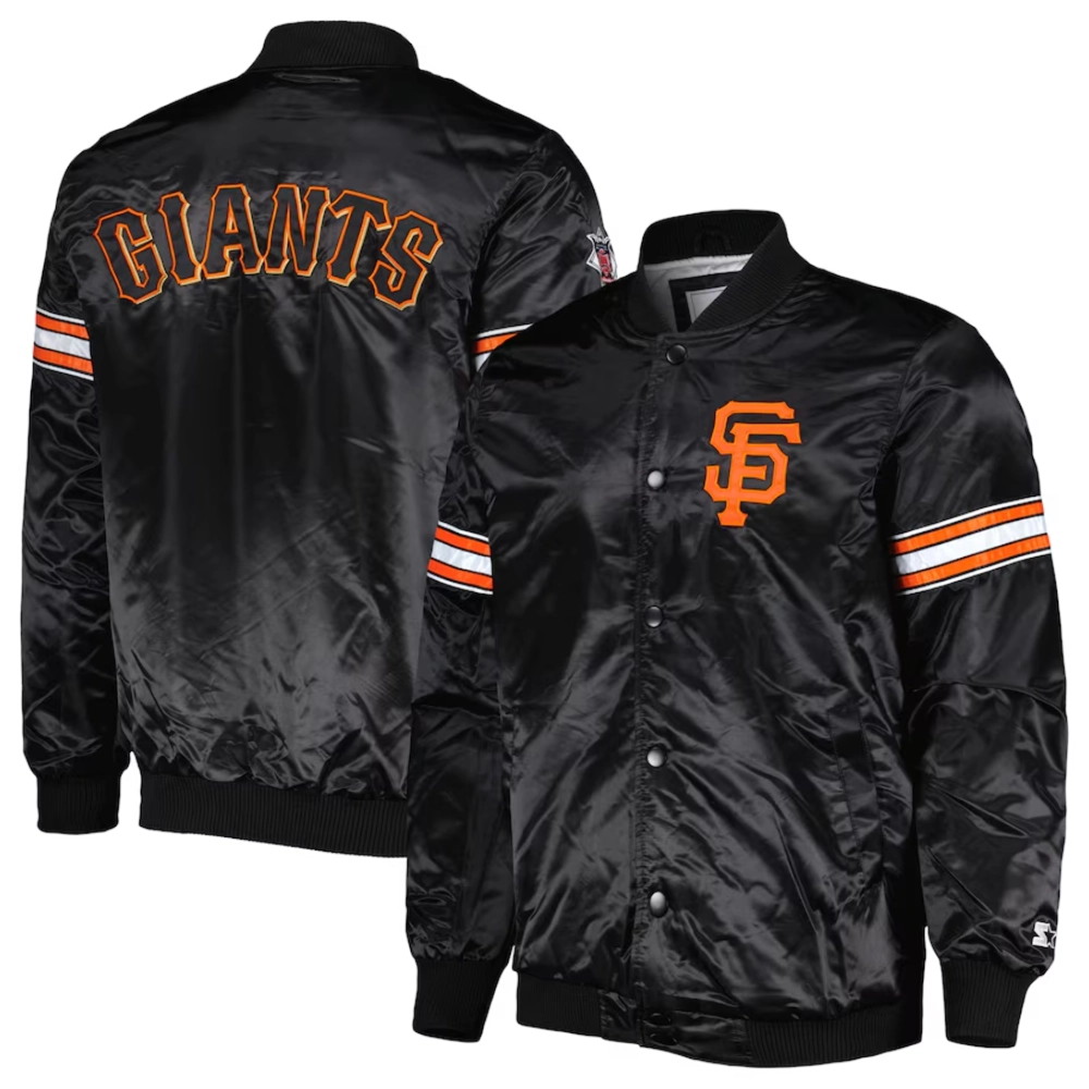 San francisco giants pick roll full snap satin varsity jacket black 3