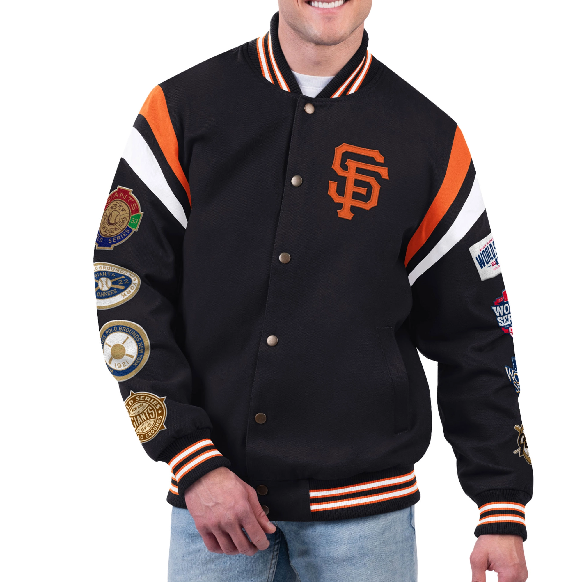 San francisco giants quick full snap varsity jacket black 1
