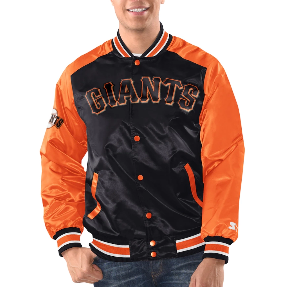 San francisco giants renegade satin varsity jacket black orange 1
