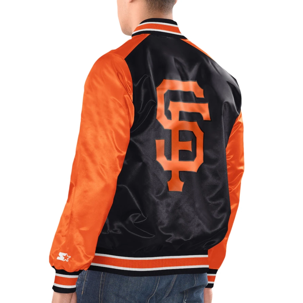 San francisco giants renegade satin varsity jacket black orange