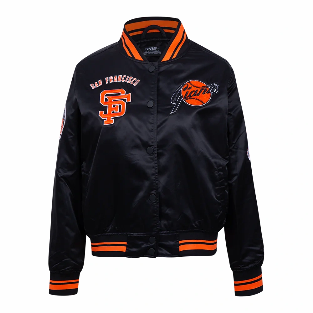San francisco giants retro classic womens full span satin varsity jacket black 2