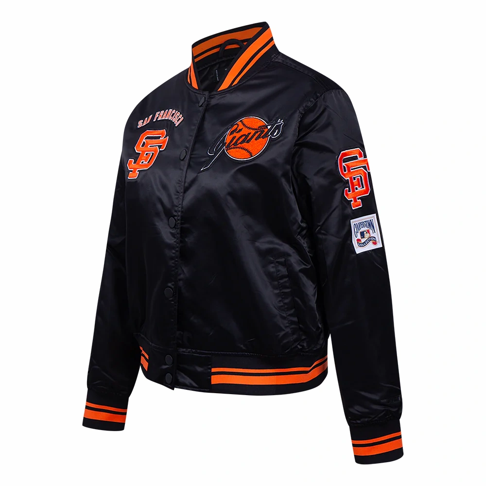 San francisco giants retro classic womens full span satin varsity jacket black 3