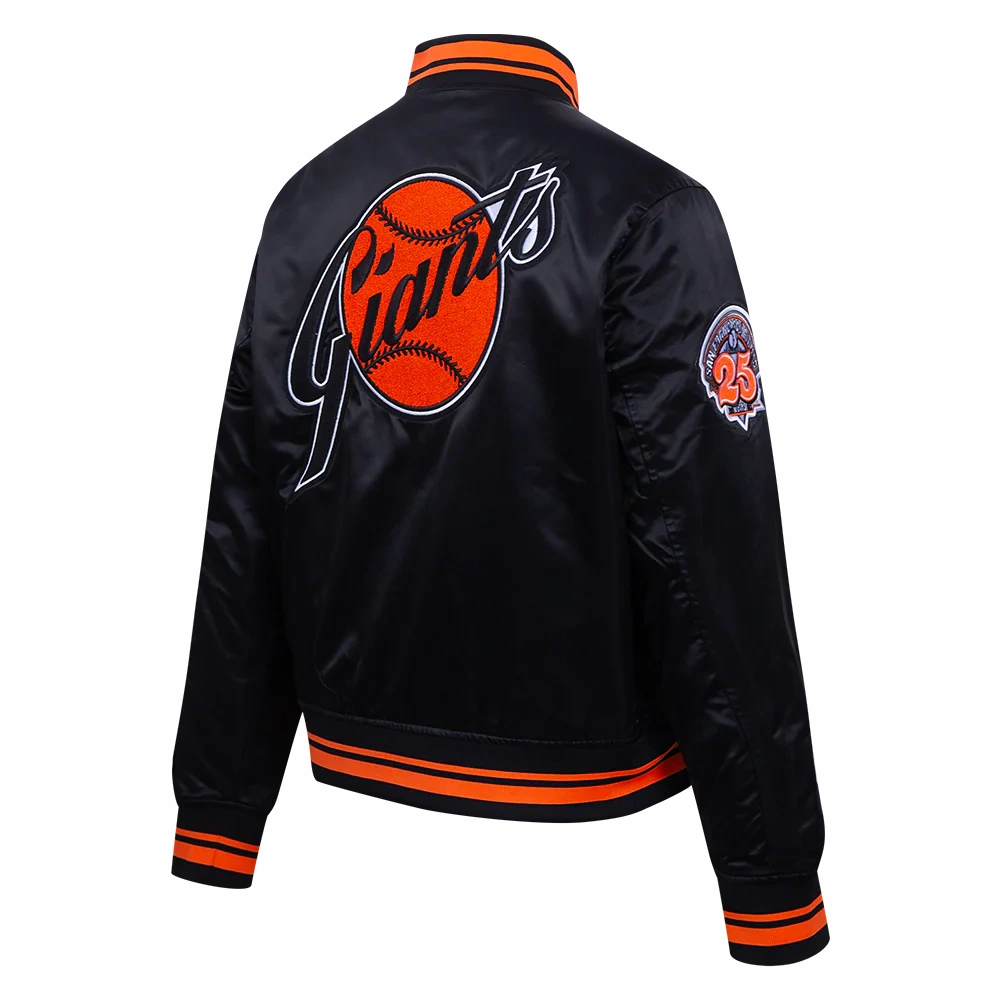 San francisco giants retro classic womens full span satin varsity jacket black 4