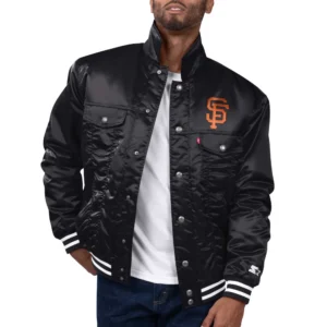 San francisco giants satin varsity trucker jacket black 1