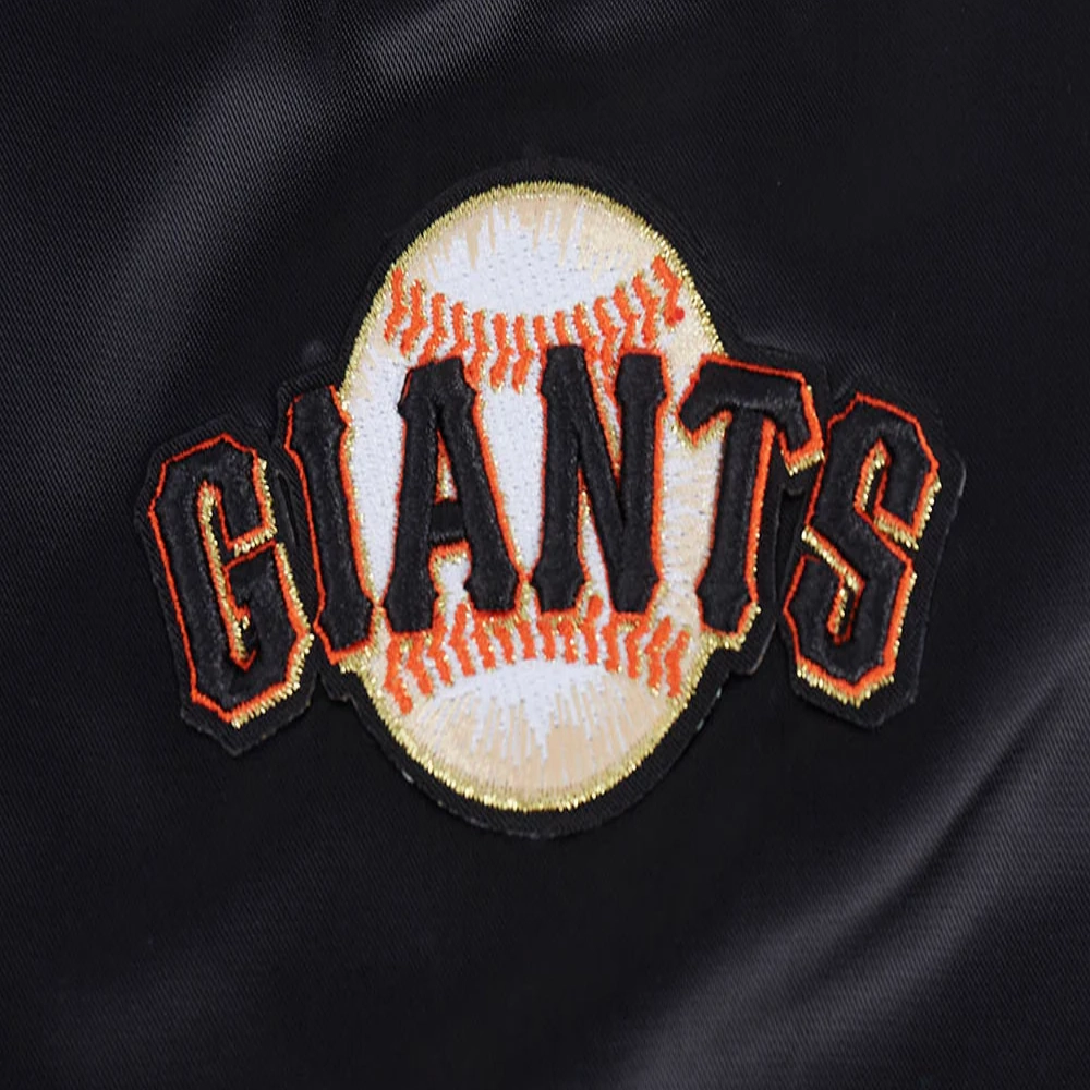 San francisco giants script tail womens full snap satin varsity jacket black 1