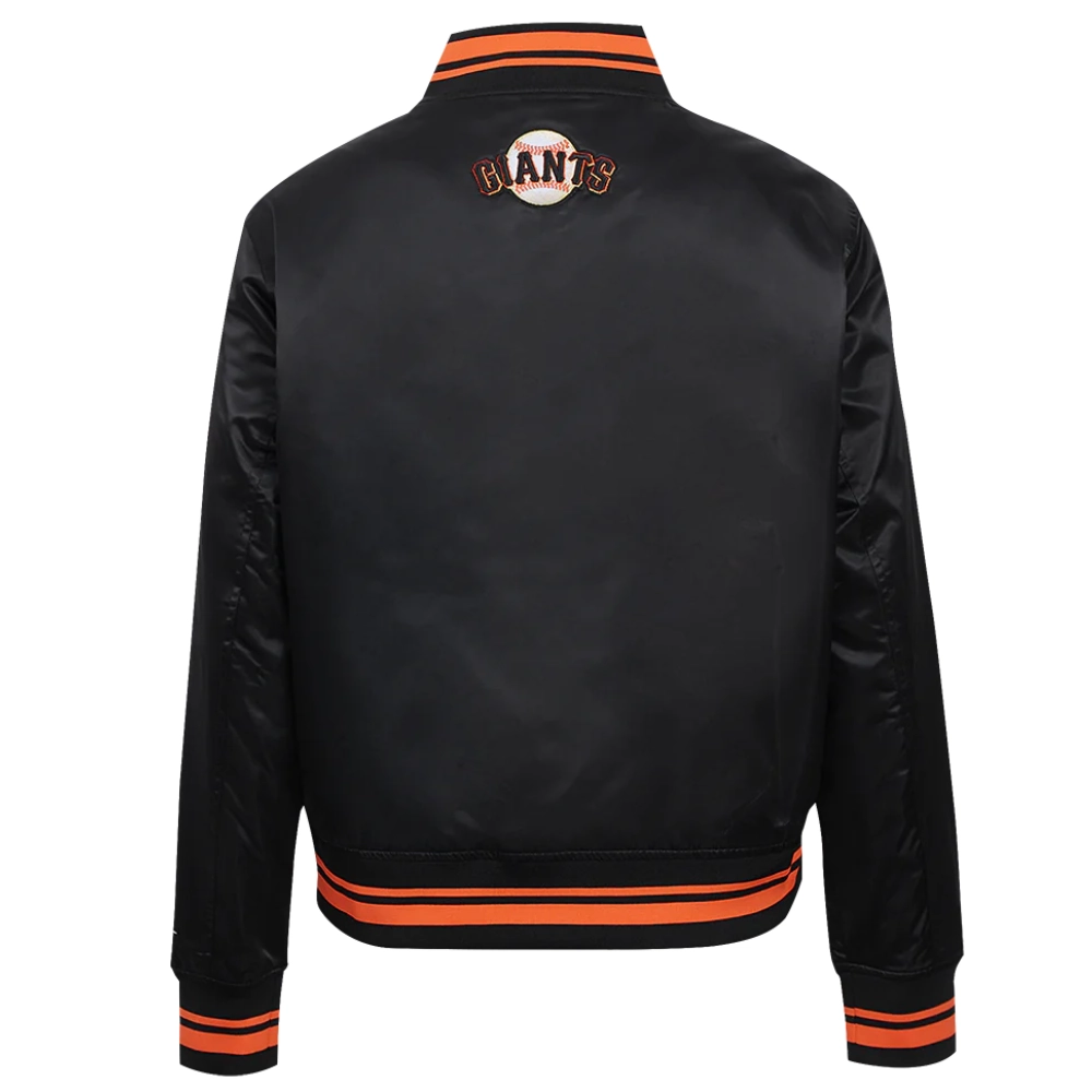 San francisco giants script tail womens full snap satin varsity jacket black 3