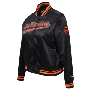 San francisco giants script tail womens full snap satin varsity jacket black 4