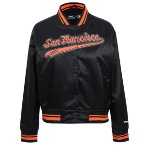 San francisco giants script tail womens full snap satin varsity jacket black 5