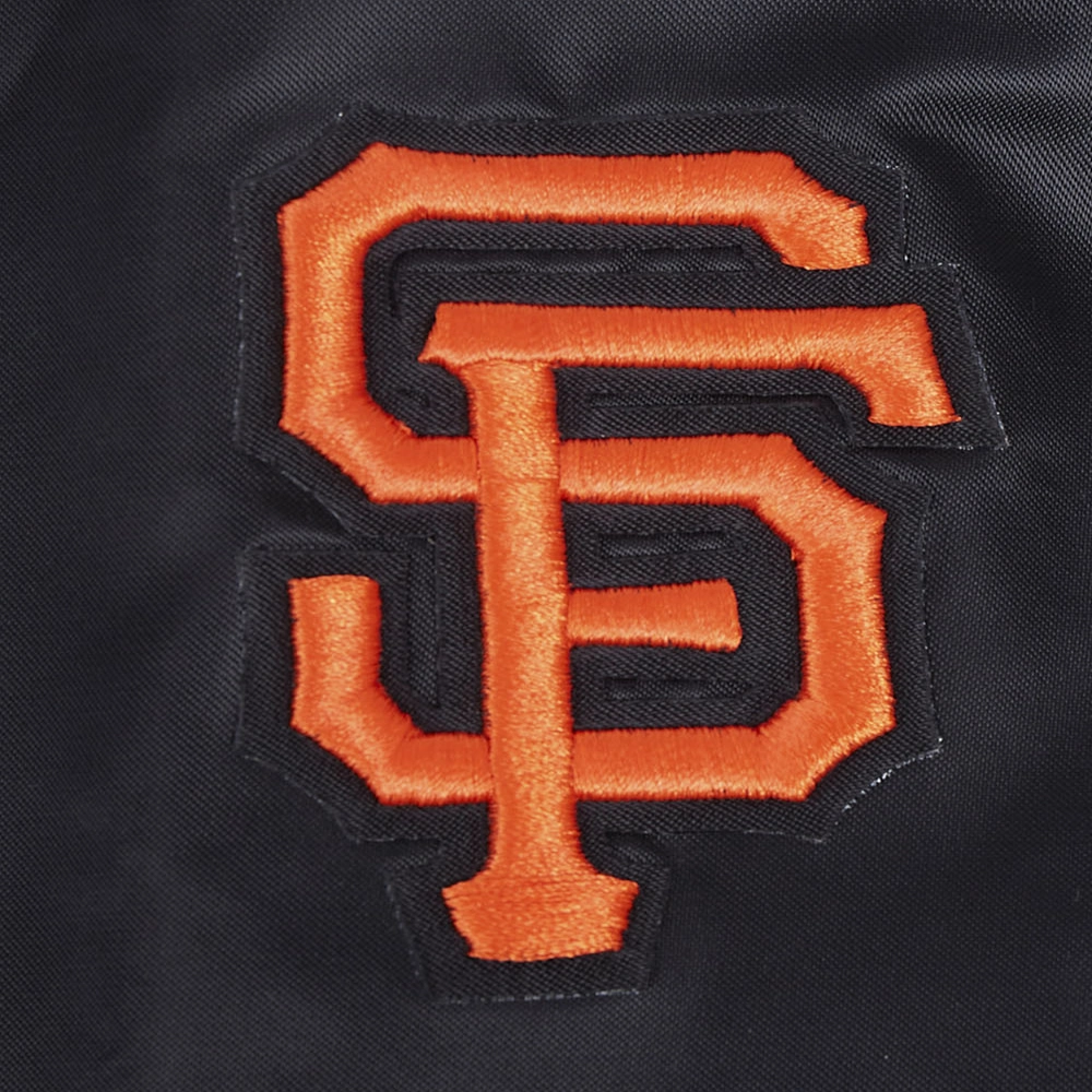 San francisco giants script tail womens full snap satin varsity jacket black
