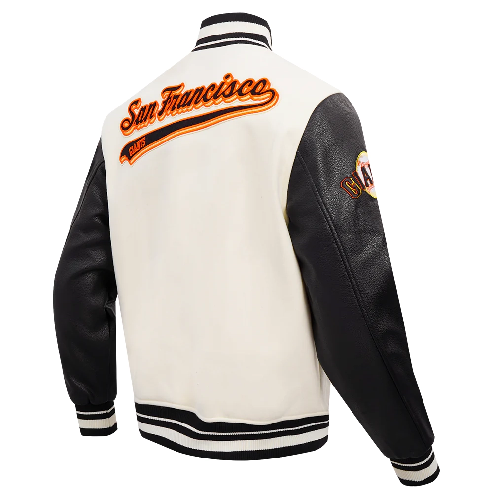 San francisco giants script tail wool leather varsity jacket white black 3