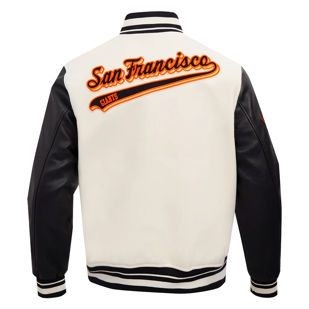 San francisco giants script tail wool leather varsity jacket white black 4