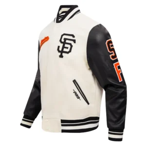 San francisco giants script tail wool leather varsity jacket white black 5