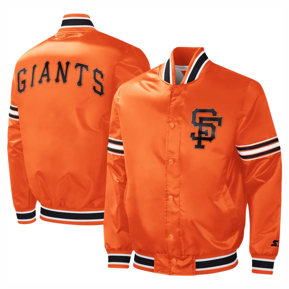 San francisco giants slider full snap satin varsity jacket orange 2