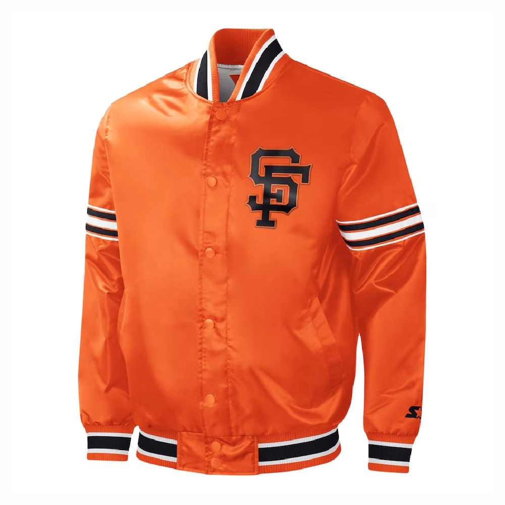 San francisco giants slider full snap satin varsity jacket orange 3