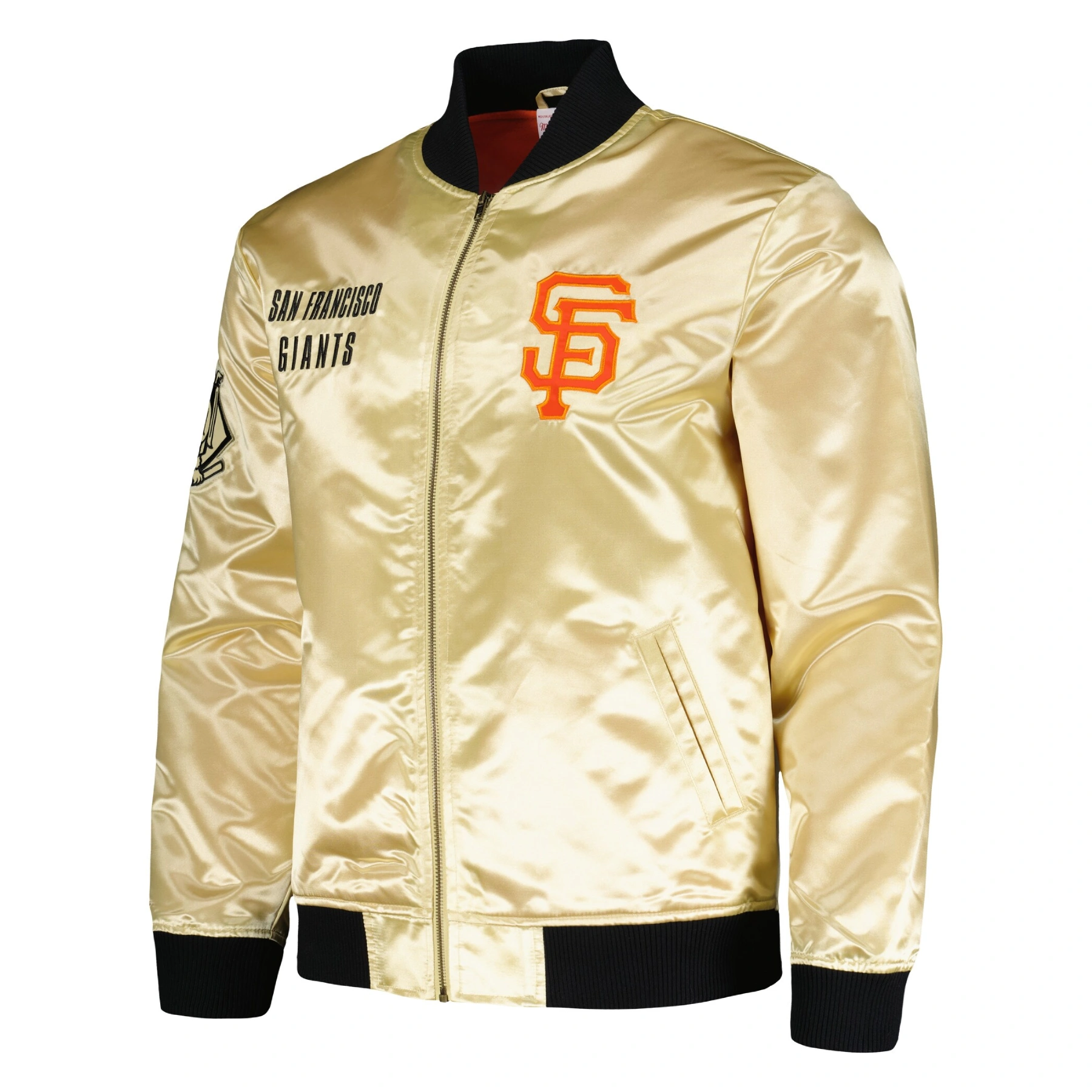 San francisco giants team og 20 full zip satin varsity jacket gold 1