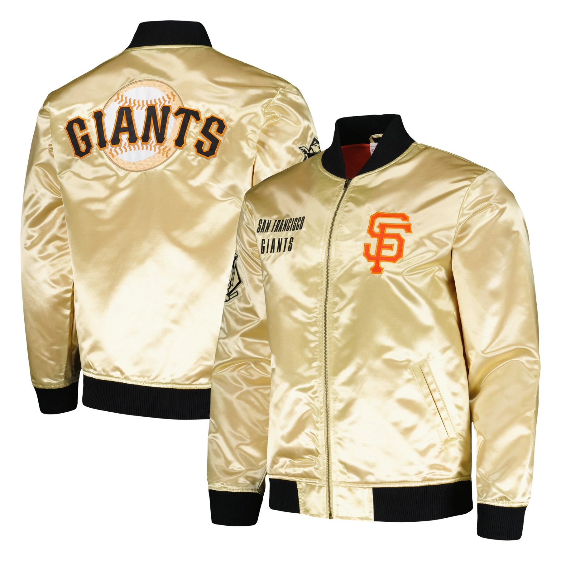 San francisco giants team og 20 full zip satin varsity jacket gold 9
