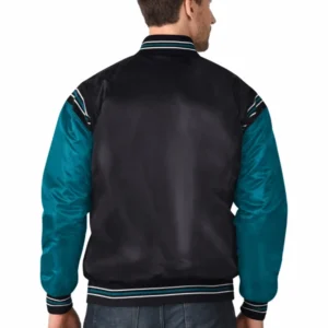 San jose sharks enforcer full snap satin varsity jacket blackblue 2