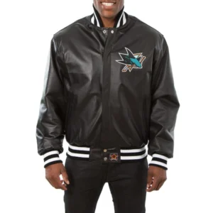 San jose sharks full real leather varsity jacket black 1