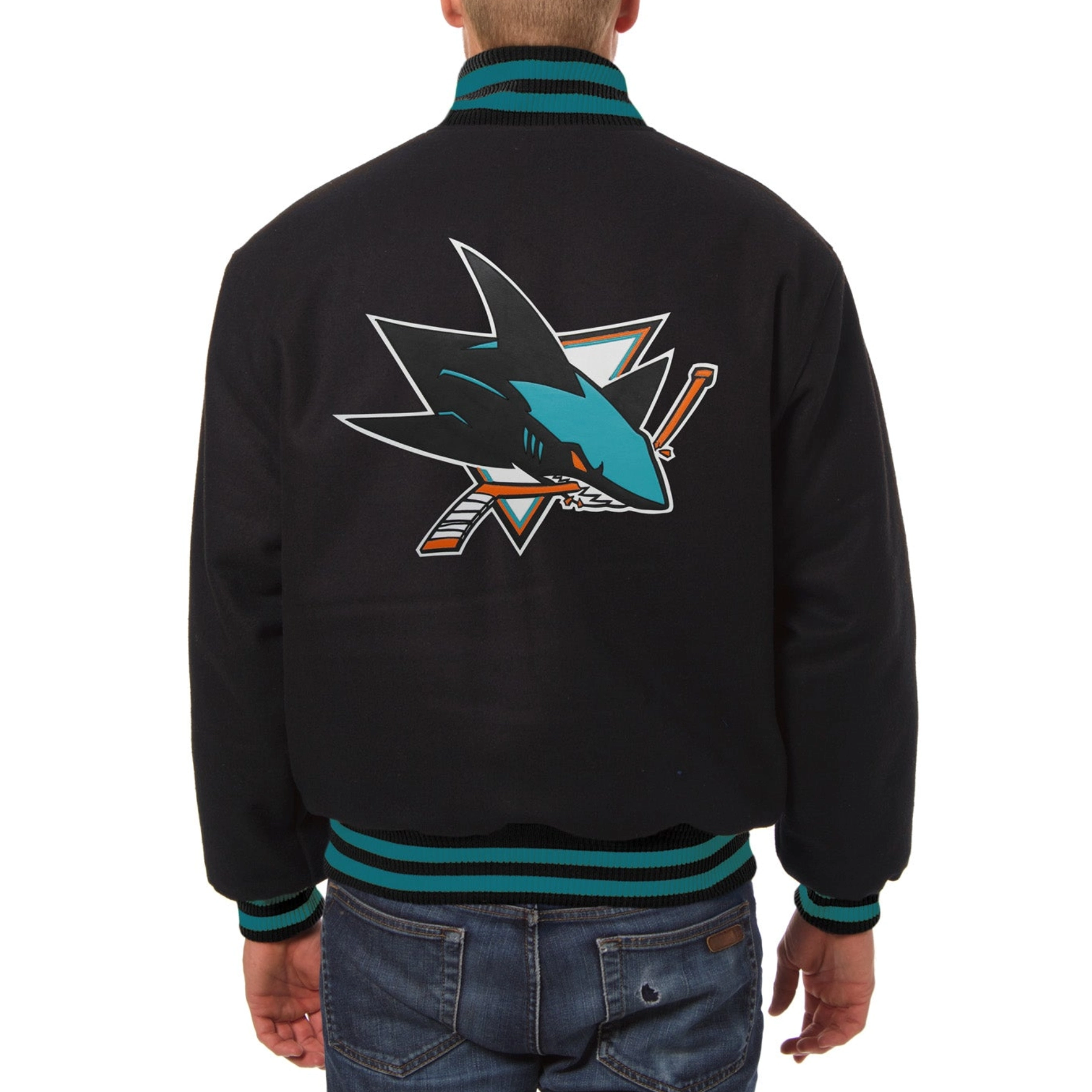 San jose sharks one color wool varsity jacket black 1 1