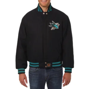 San jose sharks one color wool varsity jacket black 1