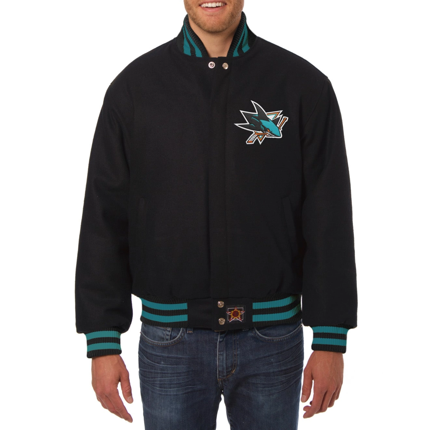 San jose sharks one color wool varsity jacket black 1